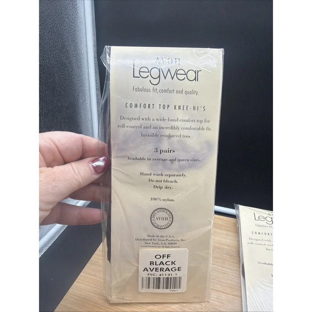 VTG Avon Legwear Comfort Top Knee-high Stockings 6 Pr Off BLK Average 100% Nylon